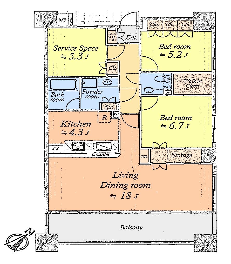 Floor plan. 2LDK + S (storeroom), Price 36,800,000 yen, Occupied area 90.13 sq m , Balcony area 15.39 sq m