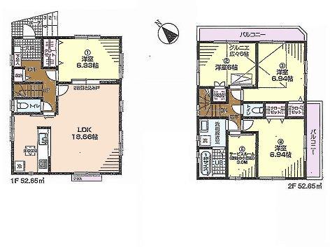 Floor plan. 46,300,000 yen, 4LDK, Land area 105.42 sq m , Building area 105.3 sq m