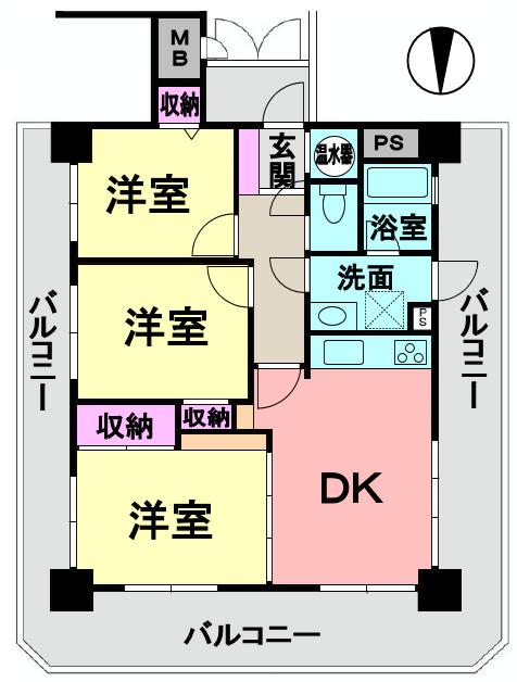 Floor plan. 3DK, Price 18 million yen, Occupied area 61.05 sq m , Balcony area 21.46 sq m