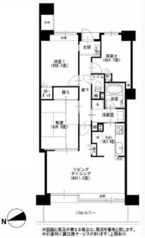 Floor plan. 3LDK, Price 32,900,000 yen, Occupied area 65.86 sq m , Balcony area 12.4 sq m