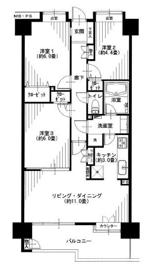 Floor plan. 3LDK, Price 29,900,000 yen, Footprint 68 sq m , Balcony area 9.02 sq m