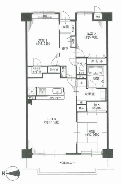 Floor plan. 3LDK, Price 36,900,000 yen, Occupied area 83.13 sq m , Balcony area 11.1 sq m