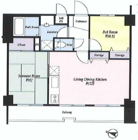 Floor plan. 2LDK, Price 21,800,000 yen, Footprint 48.6 sq m , Balcony area 9.31 sq m