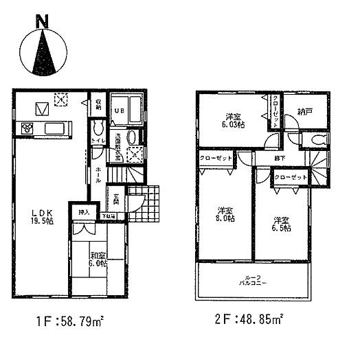 Floor plan. 58,800,000 yen, 4LDK+S, Land area 140.67 sq m , Building area 107.64 sq m