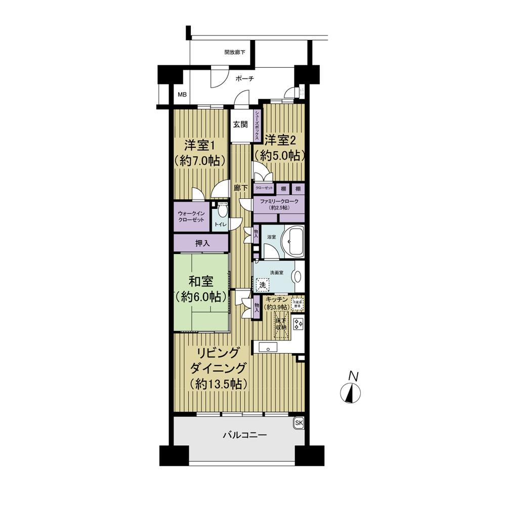 Floor plan. 3LDK + S (storeroom), Price 44,800,000 yen, Occupied area 86.38 sq m , Balcony area 12.03 sq m 86m2 ・ 3LDK