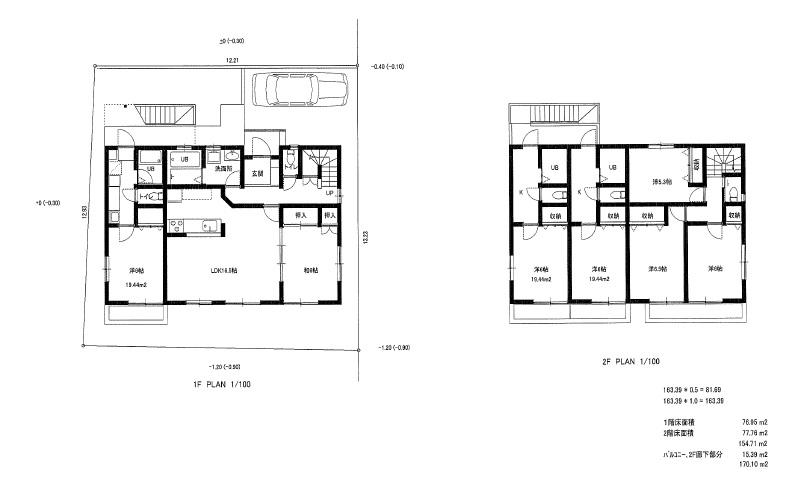 Building plan example (floor plan). Rent combination housing Residential + 1K3 units