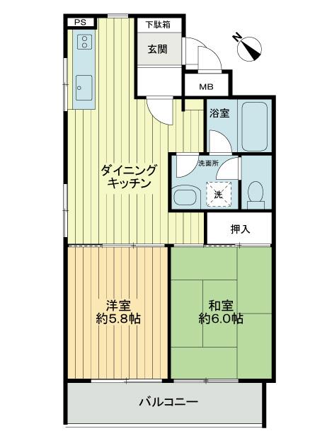 Floor plan. 2DK, Price 15.8 million yen, Footprint 48 sq m , Balcony area 5.72 sq m