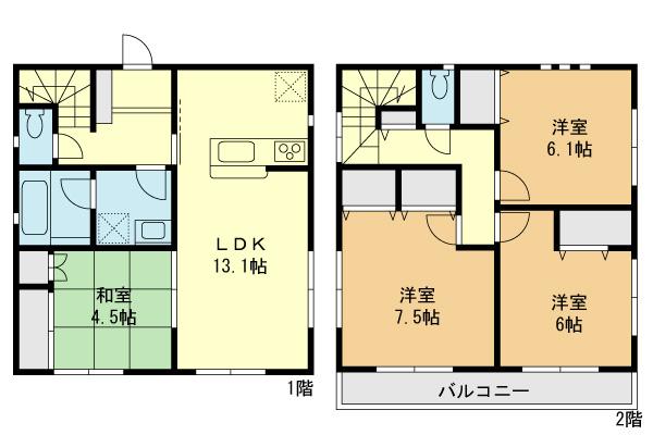 Floor plan. (1 Building), Price 32,800,000 yen, 4LDK, Land area 133.14 sq m , Building area 91.12 sq m