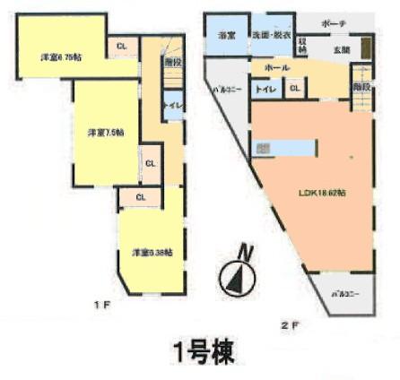 Floor plan. (1 Building), Price 49,958,000 yen, 3LDK, Land area 115.93 sq m , Building area 98.55 sq m