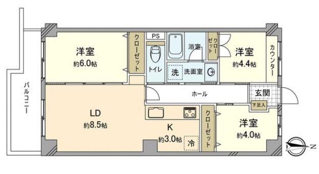 Floor plan. 3LDK, Price 17.8 million yen, Occupied area 57.75 sq m , Balcony area 6.45 sq m Floor.
