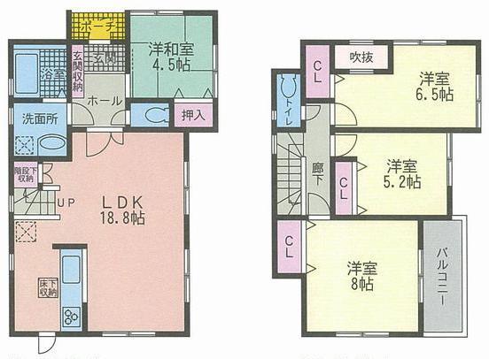 Floor plan. 48 million yen, 4LDK, Land area 154.53 sq m , Building area 99.38 sq m