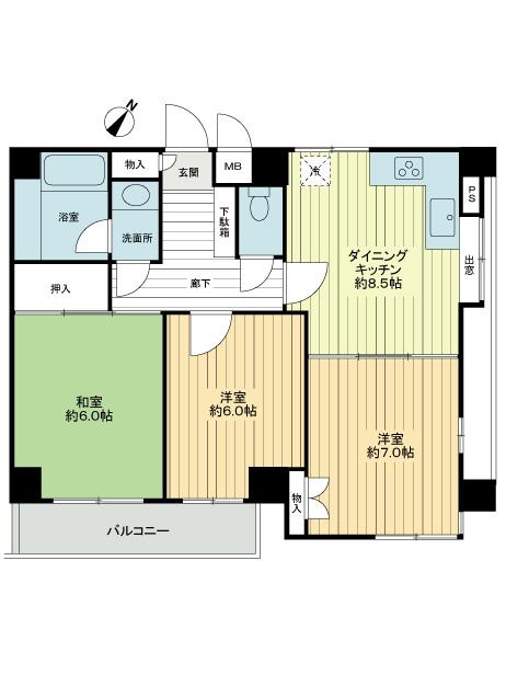 Floor plan. 3DK, Price 15.8 million yen, Occupied area 51.97 sq m , Balcony area 4.35 sq m