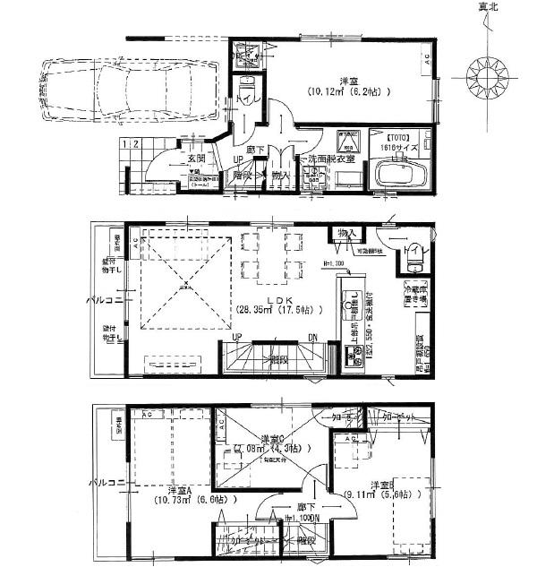 Floor plan. (A Building), Price 41,800,000 yen, 4LDK, Land area 55.12 sq m , Building area 100.52 sq m