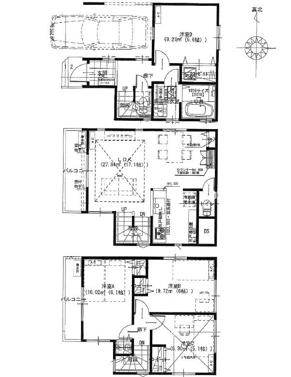 Floor plan. (B Building), Price 41,800,000 yen, 4LDK, Land area 57.42 sq m , Building area 103.87 sq m