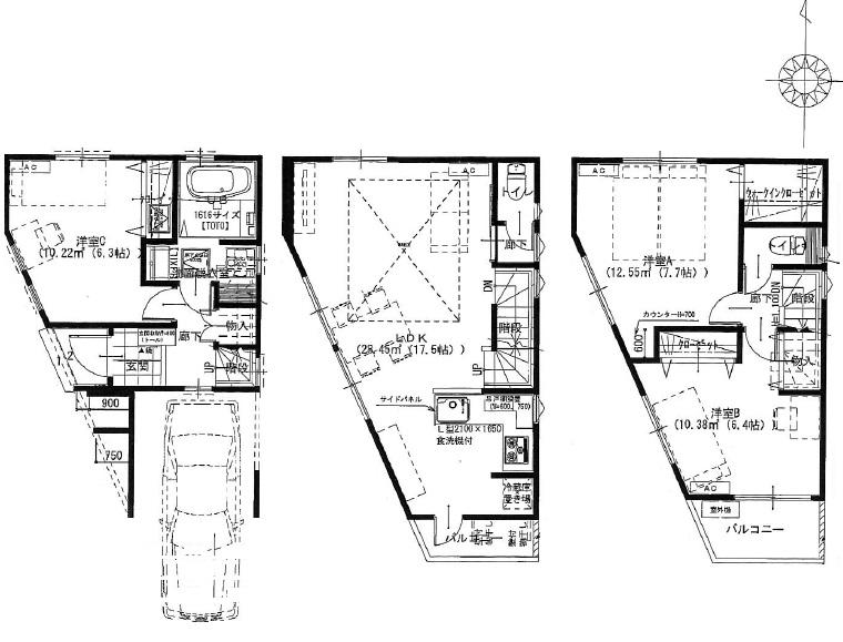 Floor plan. (C Building), Price 37,800,000 yen, 3LDK, Land area 55.53 sq m , Building area 97.26 sq m