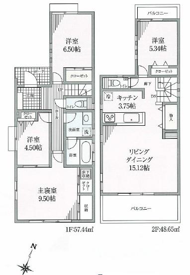 Floor plan. (Building 2), Price 66,800,000 yen, 4LDK, Land area 123.16 sq m , Building area 106.09 sq m