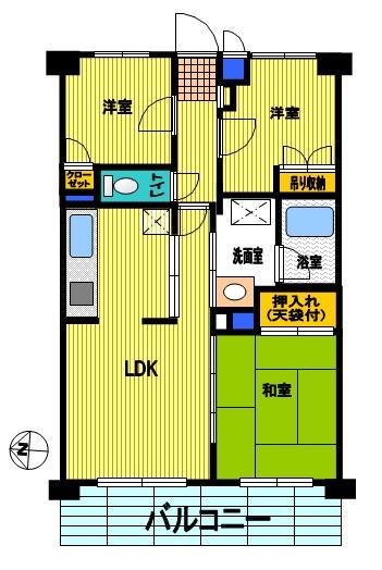 Floor plan. 3LDK, Price 21,800,000 yen, Occupied area 55.29 sq m , Balcony area 7.41 sq m