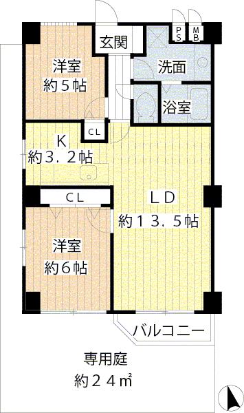 Floor plan. 2LDK, Price 20.8 million yen, Occupied area 59.85 sq m , Balcony area 2.88 sq m