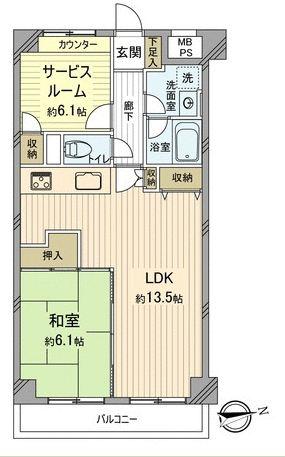 Floor plan. 1LDK+S, Price 21.5 million yen, Footprint 54 sq m , Balcony area 5.08 sq m view good 1LDK + S (storeroom)