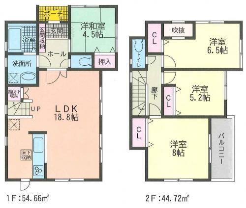 Floor plan. 48,800,000 yen, 4LDK, Land area 154.53 sq m , Building area 99.38 sq m