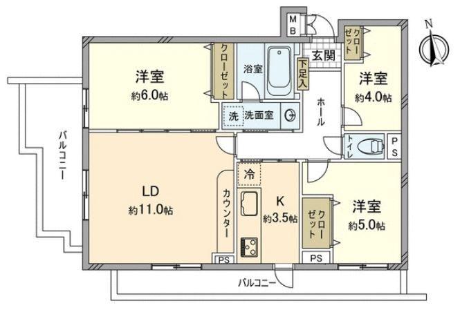 Floor plan. 3LDK, Price 26,800,000 yen, Footprint 66.9 sq m , Balcony area 14.28 sq m floor plan.