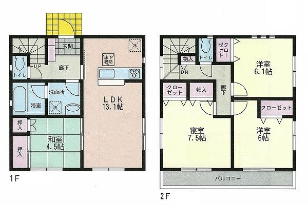Floor plan. (1 Building), Price 41,500,000 yen, 4LDK, Land area 133.14 sq m , Building area 91.12 sq m