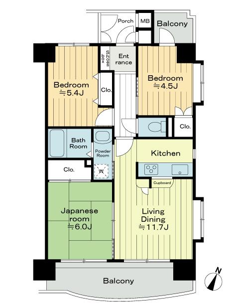 Floor plan. 3LDK, Price 28 million yen, Occupied area 61.32 sq m , Balcony area 12.41 sq m