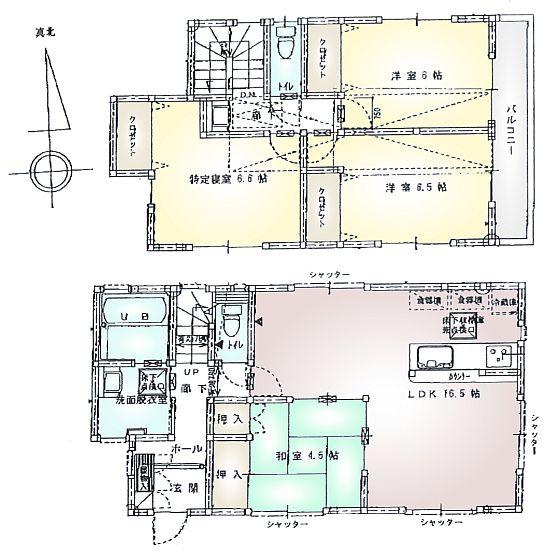 Floor plan. (E Building), Price 43 million yen, 4LDK, Land area 132.36 sq m , Building area 97.7 sq m