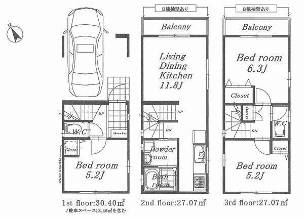 Floor plan. (C Building), Price 31,800,000 yen, 3LDK, Land area 45.22 sq m , Building area 84.55 sq m