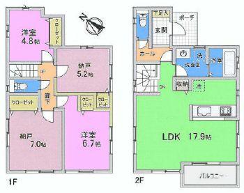 Floor plan. 44,950,000 yen, 2LDK + 2S (storeroom), Land area 104.12 sq m , Building area 96.26 sq m