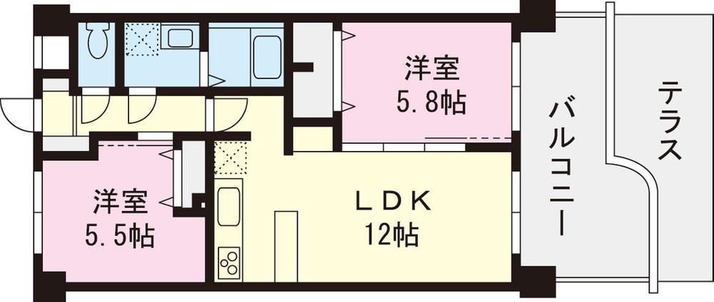 Floor plan. 2LDK, Price 24,900,000 yen, Footprint 51.3 sq m , Balcony area 9.72 sq m