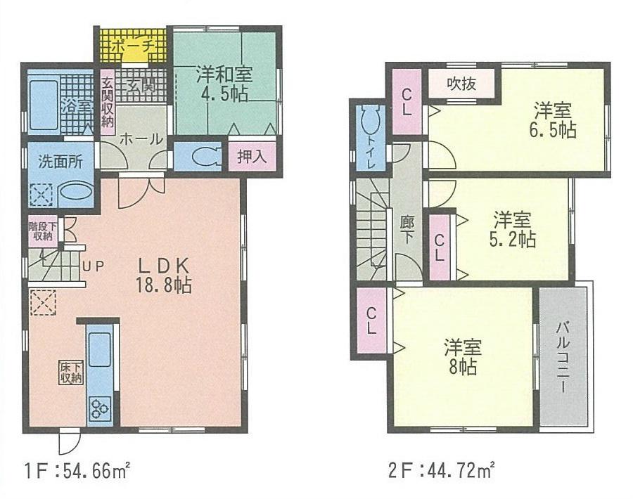 Floor plan. 48 million yen, 4LDK, Land area 154.53 sq m , Building area 99.38 sq m floor plan
