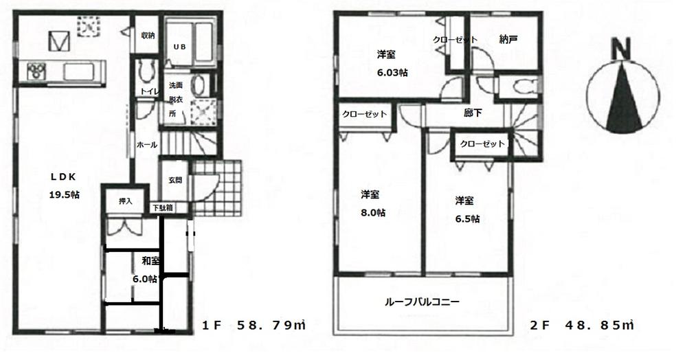 Floor plan. 58,800,000 yen, 4LDK + S (storeroom), Land area 140.67 sq m , Building area 107.64 sq m