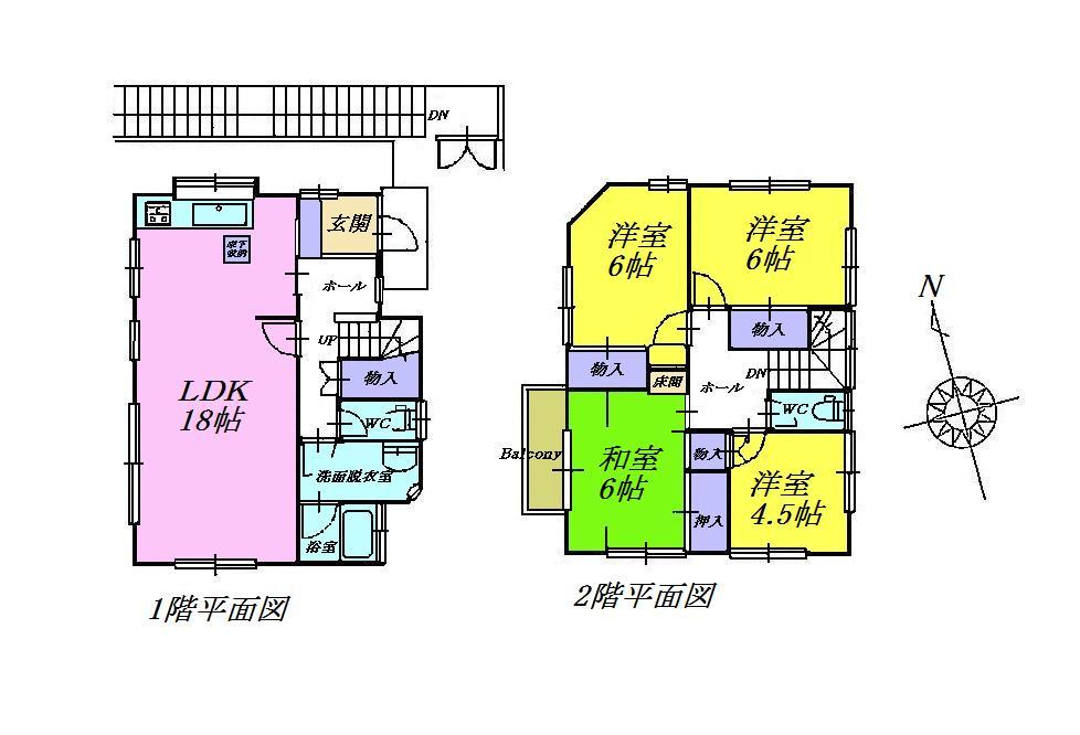 Floor plan. 26,800,000 yen, 4LDK, Land area 151.4 sq m , Building area 100.12 sq m LDK18 Pledge and the Japanese-style room 6 quires, Western-style 6 Pledge ・ Western-style 6 Pledge ・ Is a floor plan of 4LDK of Western-style 4.5 Pledge.