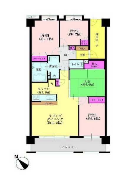 Floor plan. 4LDK, Price 29,900,000 yen, Occupied area 77.36 sq m , Balcony area 10.98 sq m