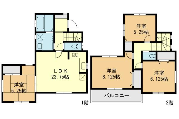 Floor plan. (1 Building), Price 36,400,000 yen, 4LDK, Land area 125.34 sq m , Building area 90.04 sq m