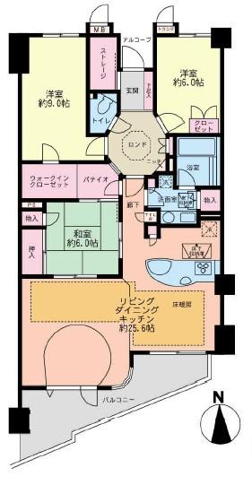 Floor plan. 3LDK, Price 41,600,000 yen, Footprint 104.45 sq m , Balcony area 14.21 sq m