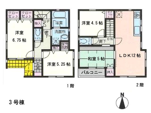 Floor plan. (3 Building), Price 39,800,000 yen, 4LDK, Land area 97.37 sq m , Building area 80.19 sq m