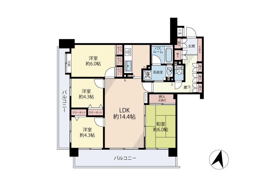 Floor plan. 4LDK, Price 29,800,000 yen, Occupied area 81.57 sq m , Balcony area 20.55 sq m