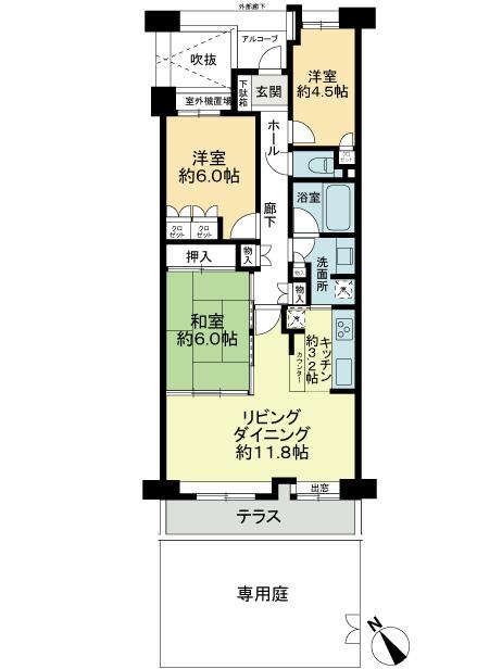 Floor plan. 3LDK, Price 23,980,000 yen, Occupied area 71.56 sq m