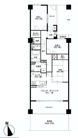 Floor plan. 3LDK, Price 32,900,000 yen, Footprint 76.5 sq m , Balcony area 12.2 sq m