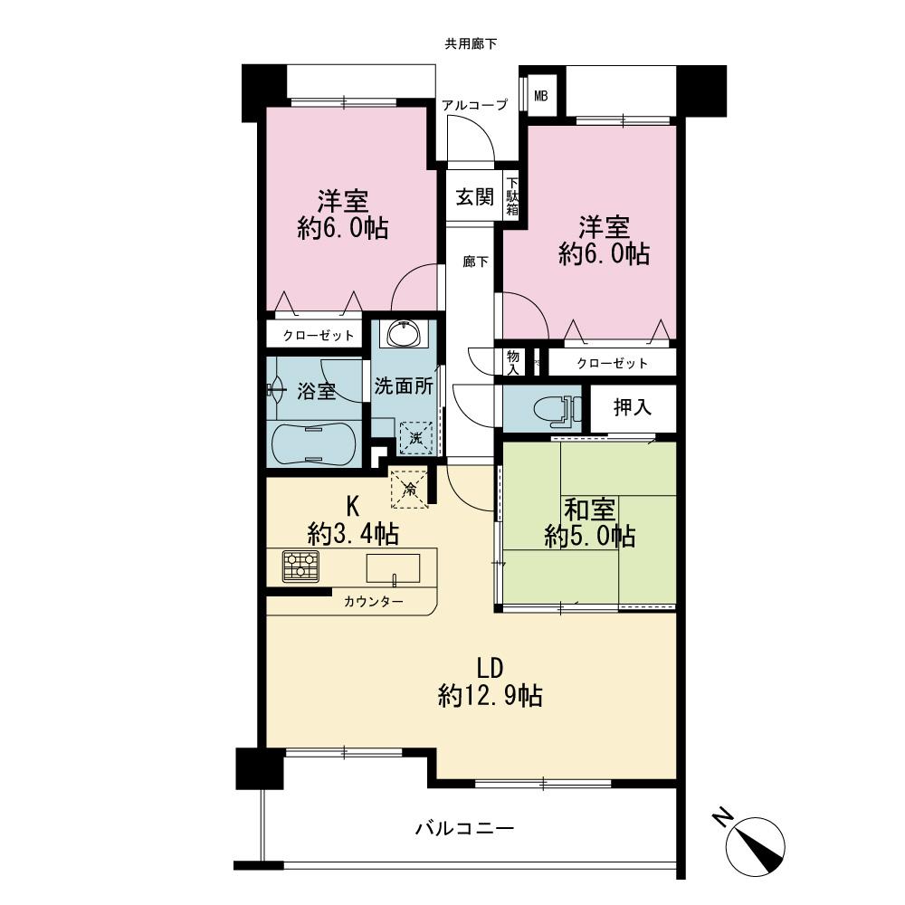 Floor plan. 3LDK, Price 23.8 million yen, Occupied area 70.87 sq m , Balcony area 9.96 sq m