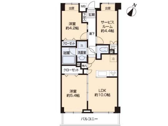 Floor plan. 2LDK, Price 24,900,000 yen, Occupied area 54.48 sq m , Balcony area 6.42 sq m floor plan