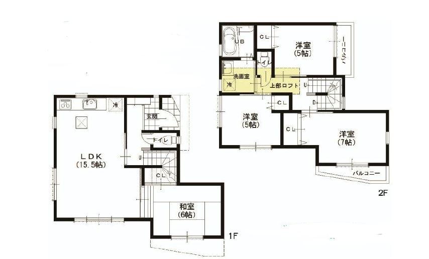 Floor plan. (Building 2), Price 35,800,000 yen, 4LDK, Land area 78.28 sq m , Building area 95.17 sq m