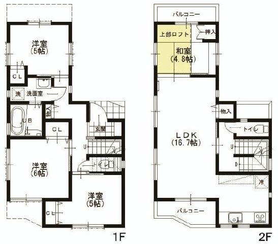 Floor plan. (6 Building), Price 33,500,000 yen, 4LDK, Land area 76.14 sq m , Building area 94.16 sq m