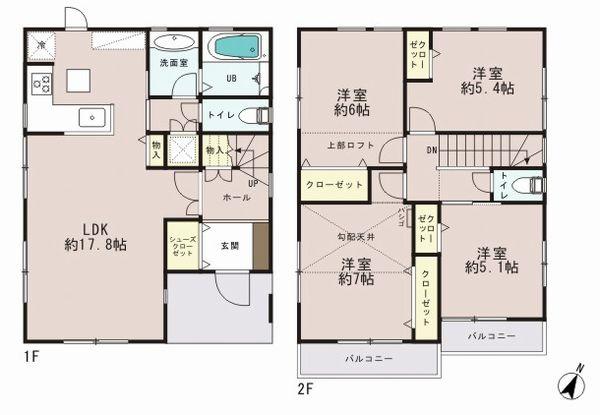 Floor plan. (A Building), Price 47,800,000 yen, 4LDK, Land area 126.52 sq m , Building area 97.8 sq m