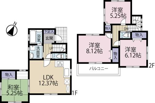 Floor plan. (1 Building), Price 36,400,000 yen, 4LDK, Land area 125.34 sq m , Building area 90.04 sq m