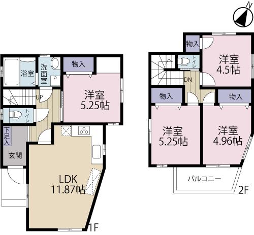 Floor plan. (4 Building), Price 34,400,000 yen, 4LDK, Land area 125.33 sq m , Building area 82.33 sq m