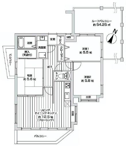 Floor plan. 3LDK, Price 18,800,000 yen, Footprint 68 sq m , Balcony area 9.9 sq m   ■ LDK about 12.5 quires in three direction room!  [Floor plan]