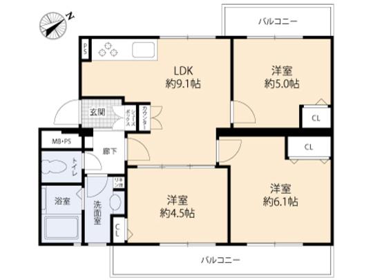 Floor plan. 3LDK, Price 16,900,000 yen, Footprint 56.2 sq m , Balcony area 10 sq m floor plan